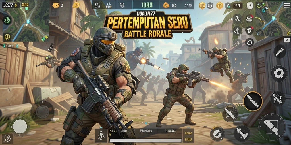 Tampilan gameplay seru JOS77 dalam pertarungan Battle Royale.