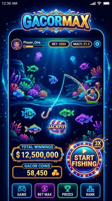 Tampilan utama aplikasi gacormax dengan menu navigasi yang jelas.